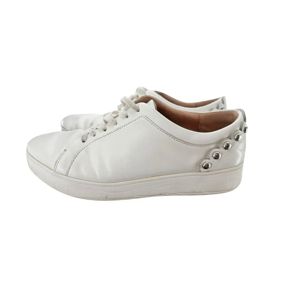 Fitflop Rally Scallop White Leather Lace‎ Up Women's Sneakers Trainers Shoes 9